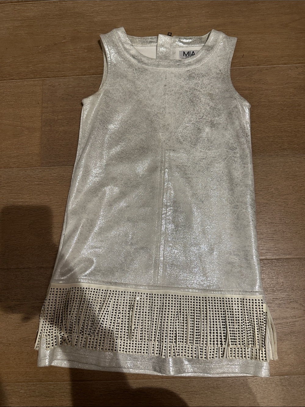 MIA Girls Metallic Silver Fringe Shift Dress